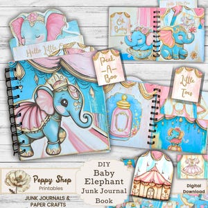 Baby Junk Journal Kit, Baby Elephant, Printable Baby Book, Baby Printable, Baby Folio, Baby Book, Baby Gift, Baby Ephemera, Circus Elephant