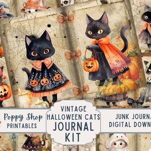 Vintage Cats Halloween Junk Journal Kit, Retro Cat, Halloween, Journal Pages, Junk Journal, Halloween Ephemera, para impressão, download digital