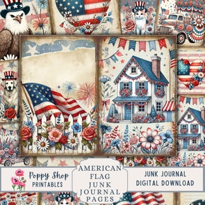 Amerika Junk Journal, Patriotisch, 4. Juli, Unabhängigkeitstag, USA, Junk Journal Kit, Ephemera, Printable, Papier, Journal Seite, Herunterladen