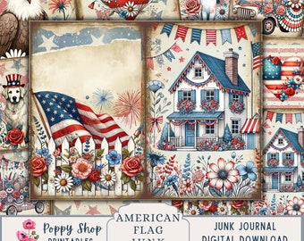 Amerika Junk Journal Seiten, Vaterländischer Feiertag, 4. Juli, Unabhängigkeitstag, Printable Paper, Instant Download