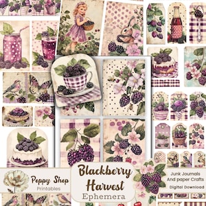 Éphémères Blackberry, fruits vintage, journal indésirable rétro, éphémères fruits, journal indésirable Blackberry, coupes difficiles, imprimable, kit journal indésirable