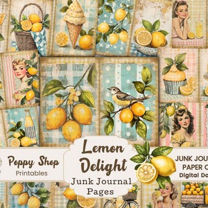 Journal Lemon Junk, rétro, fruits, pages de journal Lemon, papiers citron, shabby chic, papier imprimable, papier éphémère citron, découpage. Album de coupures