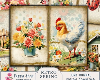 Spring Junk Journal, Retro, Vintage, Spring, Summer, Junk Journal, Digital Junk Journal, Junk Journaling Kit, Printable, Collage,  Digi Kit