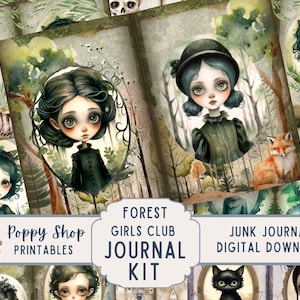 Forest Girls, Junk Journal Kit, Forest, Woodland Girls, Vintage, Fofo. Páginas de diário, lixo eletrônico, coisas efêmeras, para impressão, álbum de recortes, digital