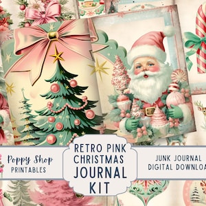 Kit de carnet rose de Noël, menthe, menthe, rétro, vintage, carnet de Noël, vintage, imprimable, éphémère, pages de journal, téléchargement