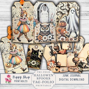 Halloween Tag  Folio, Printable Folio Kit, Ghost, Halloween Tags, Junk Journal Folio, Tri Fold, Folding Pocket Folder, Ephemera, Printable