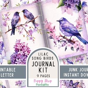 Lilac Junk Journal Kit, Birds, Lavender, Purple, Flowers, Journal Pages, Junk Journal, Ephemera, Printable, Scrapbook, Digital Download