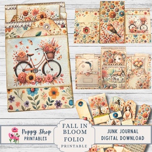 Folio d'automne, fleurs d'automne, kit folio imprimable, folio pour journal indésirable, plis multiples, pochette pliante, journal éphémère, imprimable, téléchargement