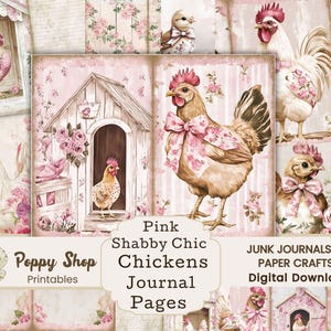 Journal des poussins shabby chic, rose shabby chic, poulailler, printemps, éphémères. Pages de journal indésirable, imprimables, papier de collage, découpage