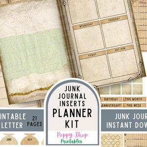Kit de diario basura del planificador, Vintage, Neutral, En mal estado, Imprimible, Mensual, Semanal, Calendario, Páginas del planificador, Inserciones del planificador, Efímera, Digital