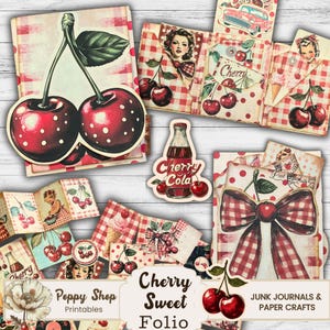 Cerise folio, kit folio imprimable, folio de journal indésirable cerises, rétro, pochette pliante, vintage, journal éphémère, imprimable, téléchargement