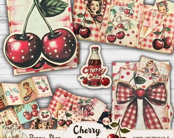 Cherry Folio, Printable Folio Kit, Cherries Junk Journal Folio, Retro, Folding Pocket Folder, Vintage, Journal Ephemera, Printable, Download