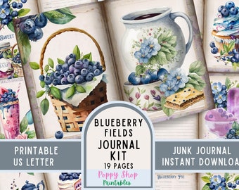 Blueberry Junk Journal Kit, Vintage, Recipe Junk Journal, Journal Pages, Junk Journal, Blueberry Ephemera, Printable, Scrapbook, Download
