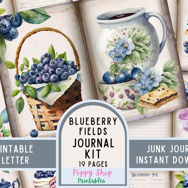 Blueberry Junk Journal Kit, Vintage, Recipe Junk Journal, Journal Pages, Junk Journal, Blueberry Ephemera, Printable, Scrapbook, Download