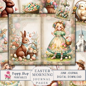 Ostern Junk Journal, Vintage Junk Journal Kit, Ostern, Hasen, Mädchen, Christian, shabby, bedruckbares Papier, Collage Sheet, digital, Herunterladen