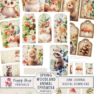 Éphémères animaux des bois, printemps, forêt, bébé animal, kit de journal indésirable, journal indésirable, nature, neutre, imprimable, éphémère, téléchargement