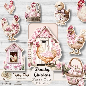 Pingelige Schnitte, Huhn Zebrastreifen Schnittmuster, Schäbiges Huhn, Junk Journal Papiere, druckbare Ephemera, Collage, Decoupage, Huhn Aufkleber, Verzierung