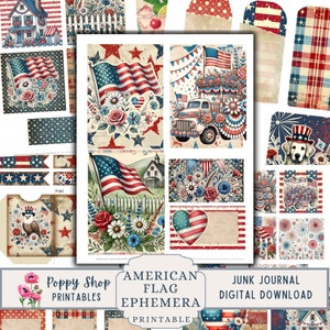 Effimeri americani, diario spazzatura, effimeri patriottici, 4 luglio, effimeri, kit per diario spazzatura, bandiere americane, America, stelle, collage, stampabile