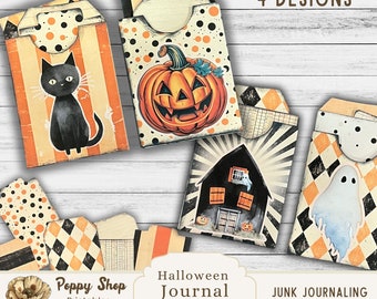 Halloween Journal Pockets, Journal Cards, Halloween, Junk Journal, Ephemera,  Loaded Pockets, Printable,   Junk Journaling, Tags, ledger