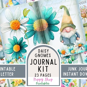 Gnome Junk Journal, Junk Journal Kit, Daisy, Garden, Cottage, Gnomes, Printable, Journal Pages, Scrapbook, Ephemera, Craft, Instant Download