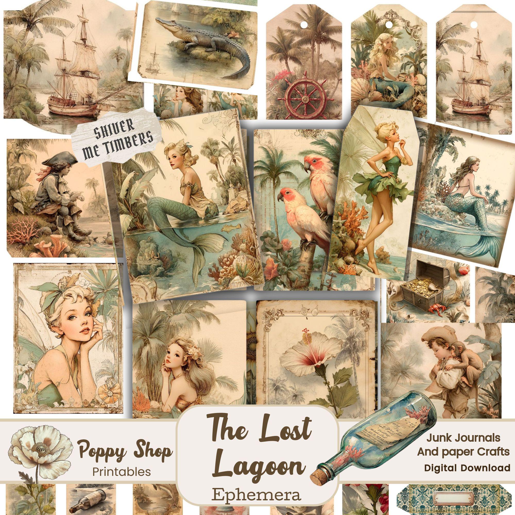 Mermaid and Pirates Ephemera, Fairy Ephemera, Vintage Storybook images, Treasure Island, Junk Journal, Printable Ephemera, Nautical Prints
