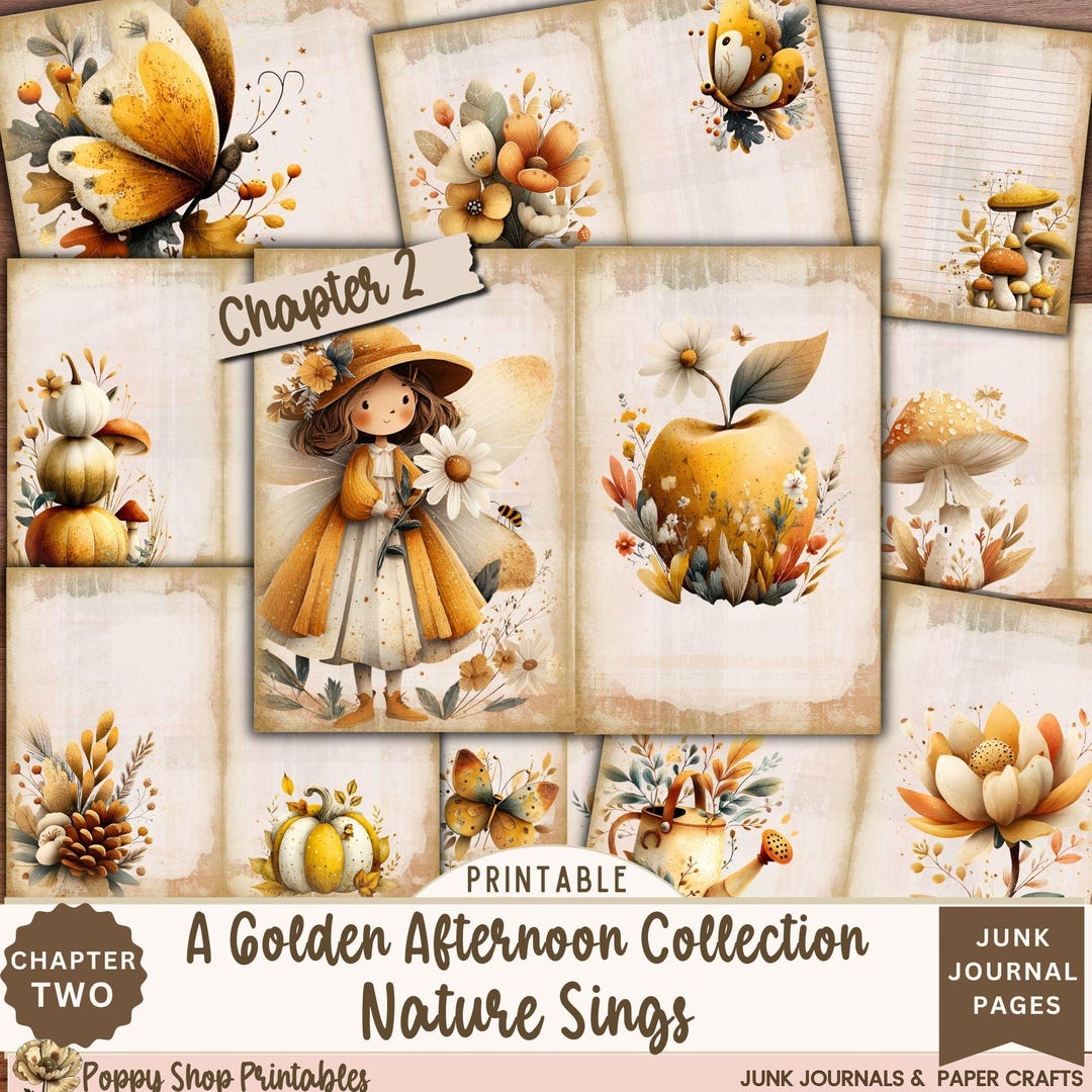 Fall Junk Journal Kit, Autumn Printable Pages, Apple Mushroom Ephemera ...
