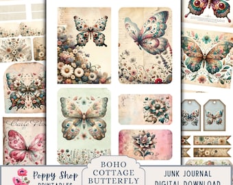 Butterly Ephemera, Vintage Butterfly, Boho, Junk Journal Ephemera, Junk Journal Kit, Scrapbook, Floral, Collage Sheet, Printable, Download