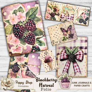 Blackberry Folio, Kit de folio imprimible, Blackberry Junk Journal Folio, Fruit Folio, Retro, Bolsillos cargados, Vintage, Journal Ephemera Keeper