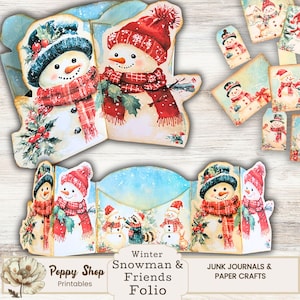 Bonhomme de neige folio, folio hiver, kit folio imprimable, animaux, Noël, folio pour journal indésirable, pochette pliante, journal éphémère, imprimable