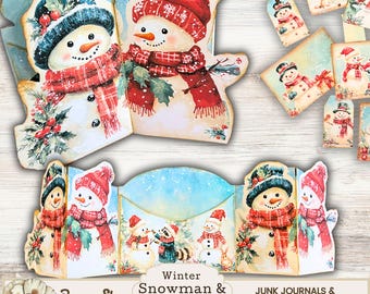 Snowman Folio, Winter Folio, Printable Folio Kit, Animals, Christmas, Junk Journal Folio, Folding Pocket Folder, Journal Ephemera, Printable