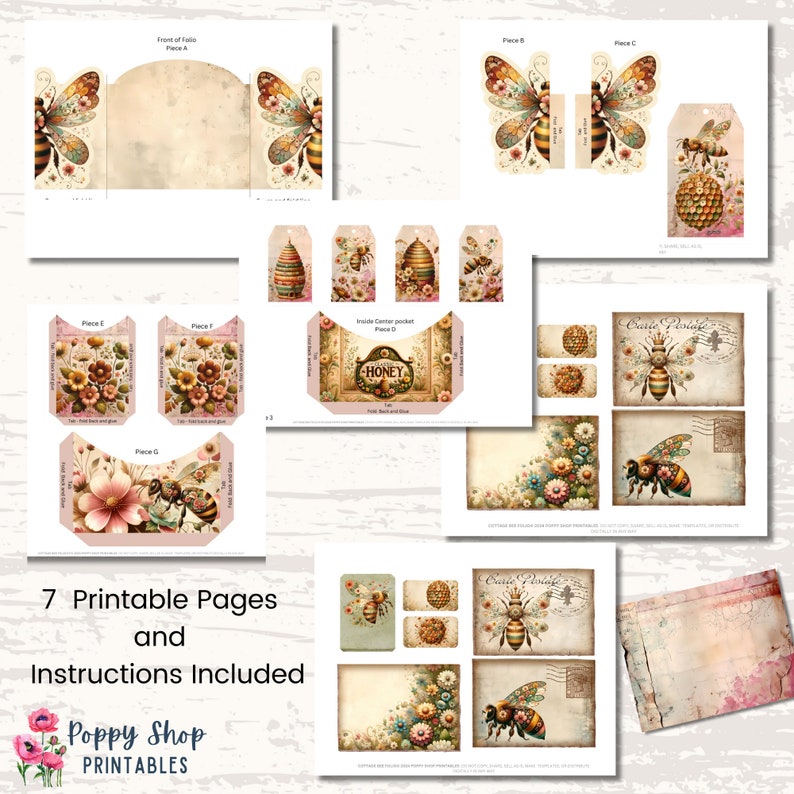 Bee Folio, Printable Folio Kit, Bee, Junk Journal Folio, Multi Fold ...