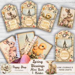 Minilibro, Minilibro imprimible, Libro en miniatura, Primavera, Pascua, Efímera de primavera, Tarjeta de Pascua, Diario basura de primavera, Minilibro imprimible