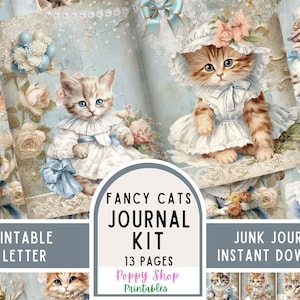 Cat, Kitten, Junk Journal Kit, Vintage, Shabby, Cute, Journal Pages, Junk Journal, Baroque, Rococo, Ephemera, Printable, Scrapbook, Download