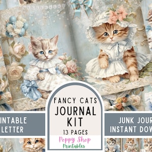 Chat, chaton, kit de journal indésirable, vintage, minable, mignon, pages de journal, journal indésirable, baroque, rococo, éphémère, imprimable, scrapbooking, téléchargement
