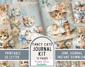 Cat, Kitten, Junk Journal Kit, Vintage, Shabby, Cute, Journal Pages, Junk Journal, Baroque, Rococo, Ephemera, Printable, Scrapbook, Download