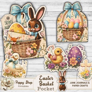 Ostern geladen Taschen, Osterkarte druckbar, Ostern druckbare Handwerk, Kinder Osterkarte, Ostern Fussy Schnitte, Junk Journal, Ostern Ephemera