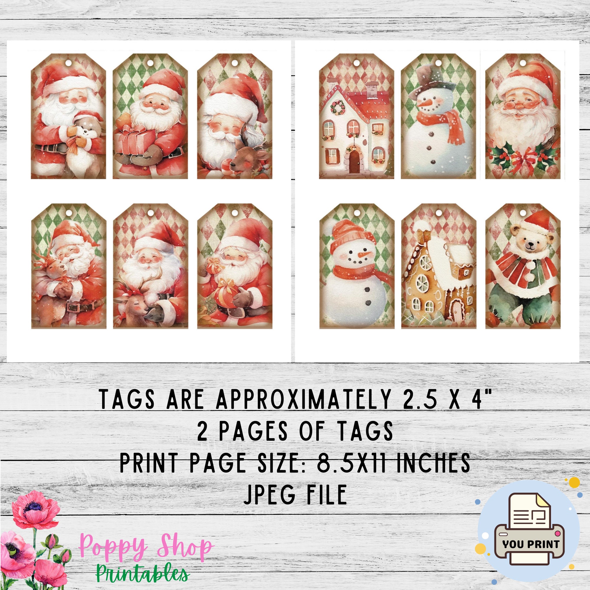 Printable Santa Claus Christmas Gift Tags Labels , Digital Download - Etsy