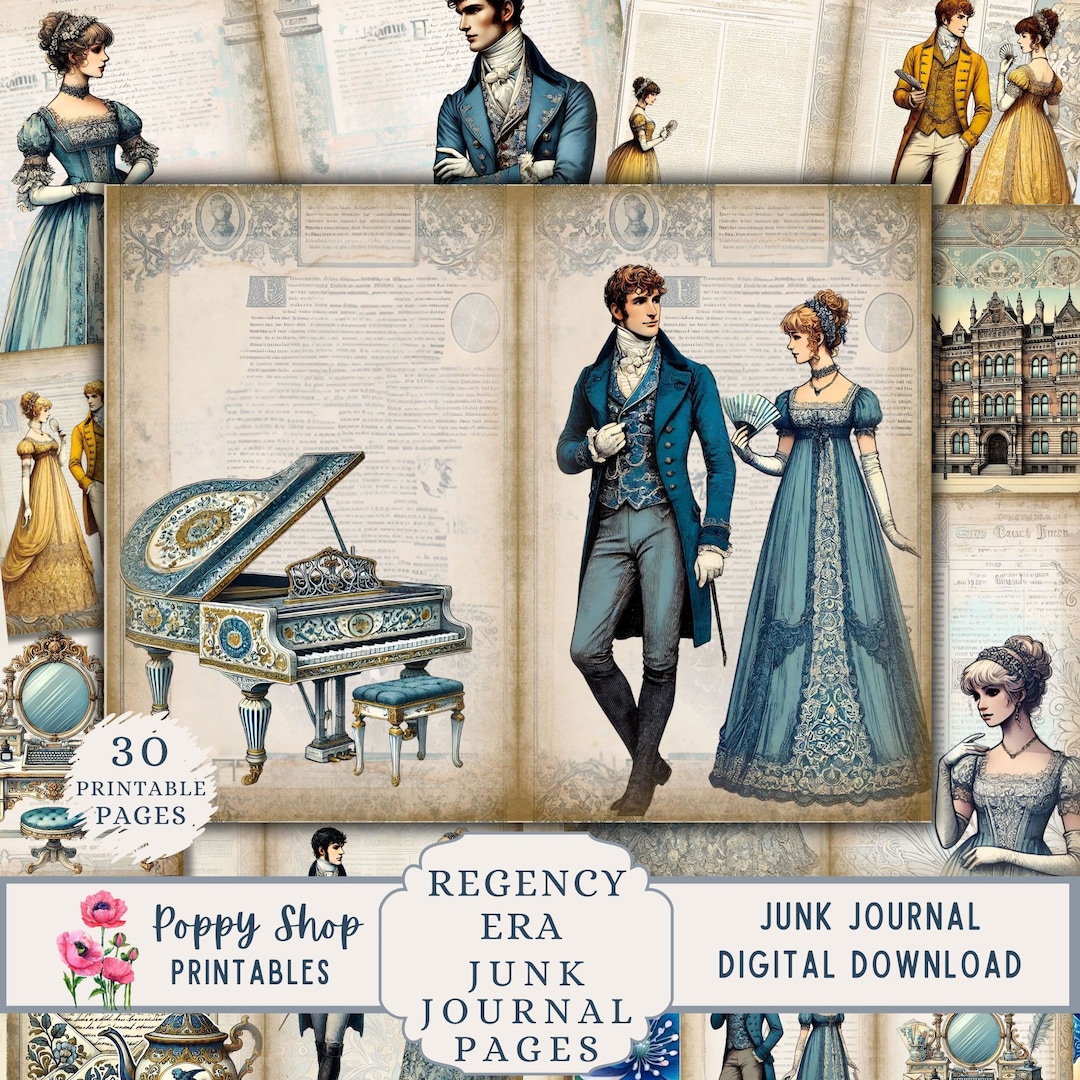Recency Style Paper Regency Era Junk Journal Pages Kit, Jane Austen Printable, Regency ...