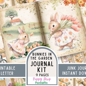 Hase, Junk Journal Kit, Kaninchen, Garten, Vintage Hase, Journal Seiten, Niedlich, Junk Journal, Ephemera, Printable, Scrapbook, digitaler Download