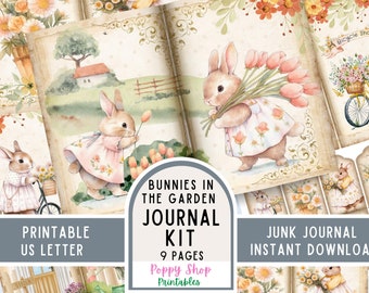 Hase, Junk Journal Kit, Kaninchen, Garten, Vintage Hase, Journal Seiten, Niedlich, Junk Journal, Ephemera, Printable, Scrapbook, digitaler Download