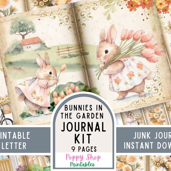 Bunny, Junk Journal Kit, Rabbit, Garden, Vintage Bunny, Journal Pages, Cute, Junk Journal, Ephemera, Printable, Scrapbook, Digital Download