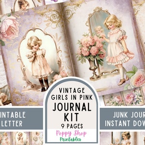 Ragazza vintage, kit diario spazzatura, vittoriano, romantico, pagine di diario, diario spazzatura, carino, retrò, ragazza effimera, stampabile, album di ritagli, download