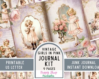 Vintage Girl, Junk Journal Kit, Victorian, Romantic, Journal Pages, Junk Journal, Cute, Retro, Girl Ephemera, Printable, Scrapbook, Download