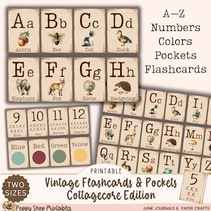 Alphabet Flashcards A–Z, Printable Vintage ABC Cards, Numbers Colors Letters for Back to School, School Ephemera, Homeschool & Junk Journals