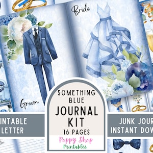 Wedding Junk Journal Kit, Something Blue, Journal Pages, Junk Journal, Wedding Journal, Wedding Ephemera, Printable, Scrapbook, Download