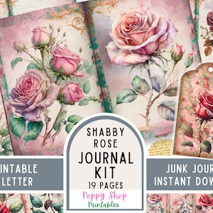 Pink Rose, Junk Journal Kit, Vintage Rose, shabby Junk Journal Paper, Junk Journal, Pages, Roses Ephemera, Printable, Scrapbook, Digital