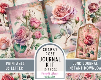 Pink Rose, Junk Journal Kit, Vintage Rose, shabby Junk Journal Paper, Junk Journal, Pages, Roses Ephemera, Printable, Scrapbook, Digital
