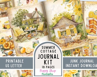 Summer Cottage Junk Journal Kit, Yellow, Lemon, Shabby,  Journal Pages, Junk Journal, Cozy, Cottage Ephemera, Printable, Scrapbook, Download