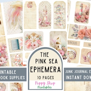 Ephemera, Ocean Ephemera, Junk Journal Ephemera, Nautical, Pink, Sea, Lighthouse, Vintage, Printable, Scrapbook, Supplies, Instant Download