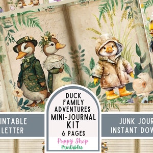 Anatra vintage, Pagine di diario, Anatre, Pagine di diario stampabili, Pagine di diario foderate, Stazionario, Diario spazzatura, Mestiere con la carta, Download istantaneo